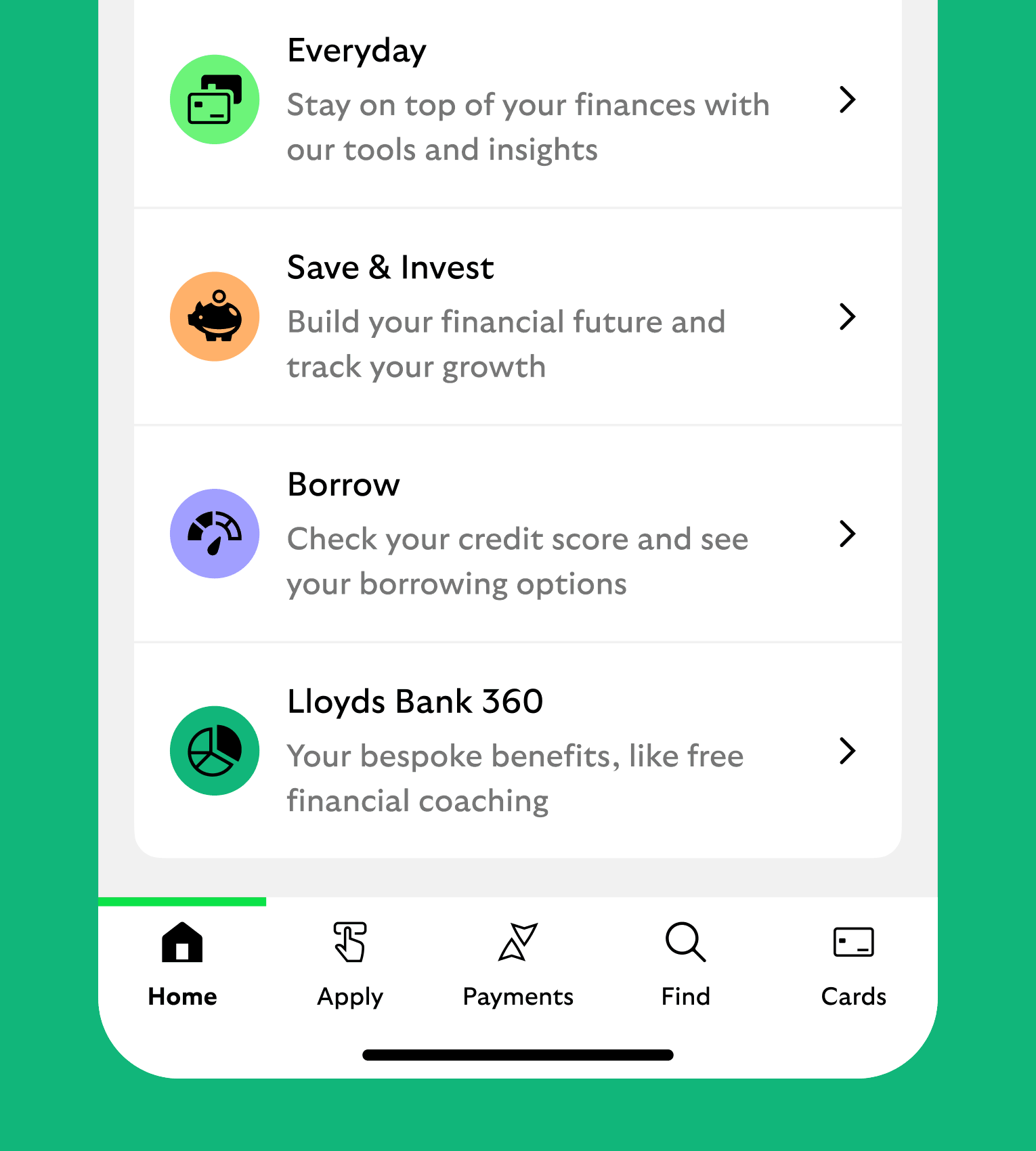 Lloyd's user interface icon examples on a green panel