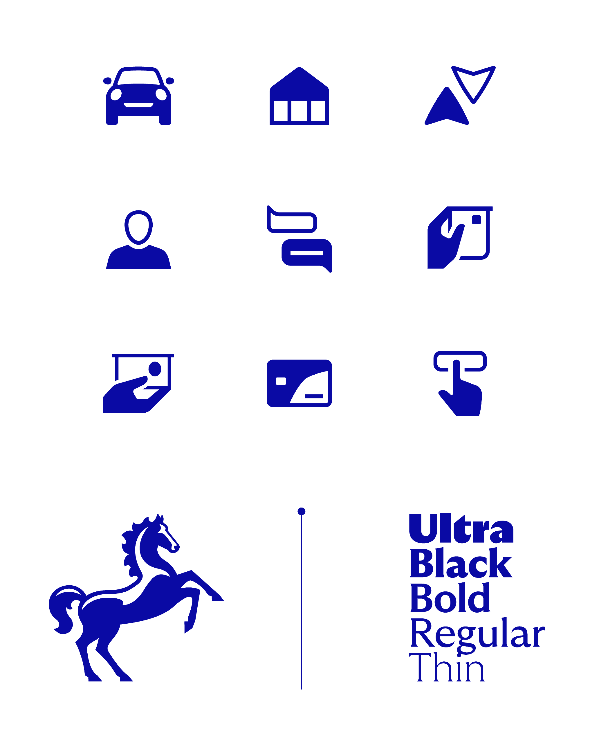 A selection of user interface icons taken from the Lloyd's Banking Group set. The icons are positioned above the Lloyd's logo and typeface to illustrate how they align with the others assets of the brand