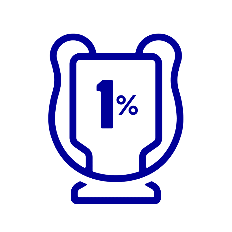 Pictogram of a charity coin collector with the motif '1%' written on the front.