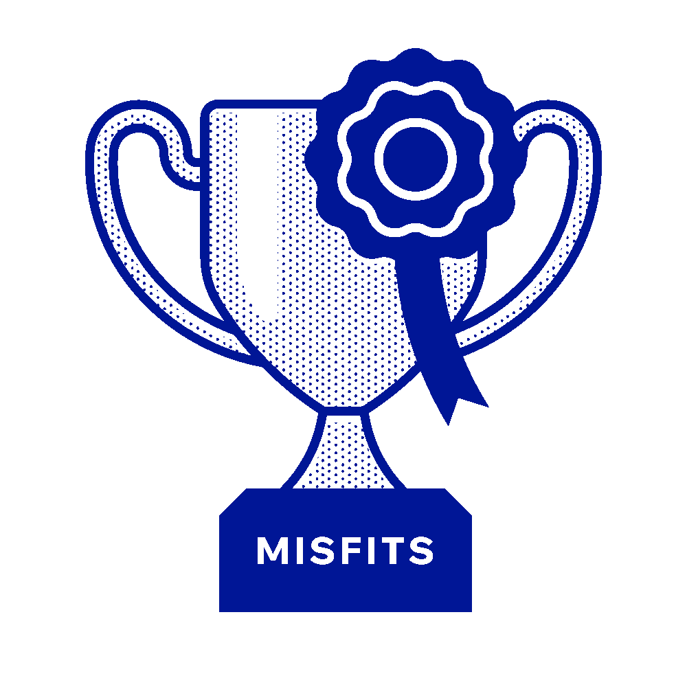 Pictogram of winners trophy with the word 'Misfit' engraved on the front.