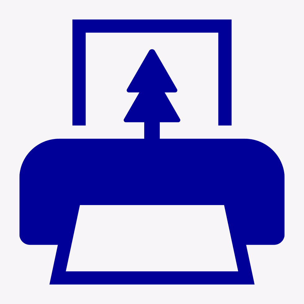 Toolbar print icon with the symbol of a tree printed on to the paper.