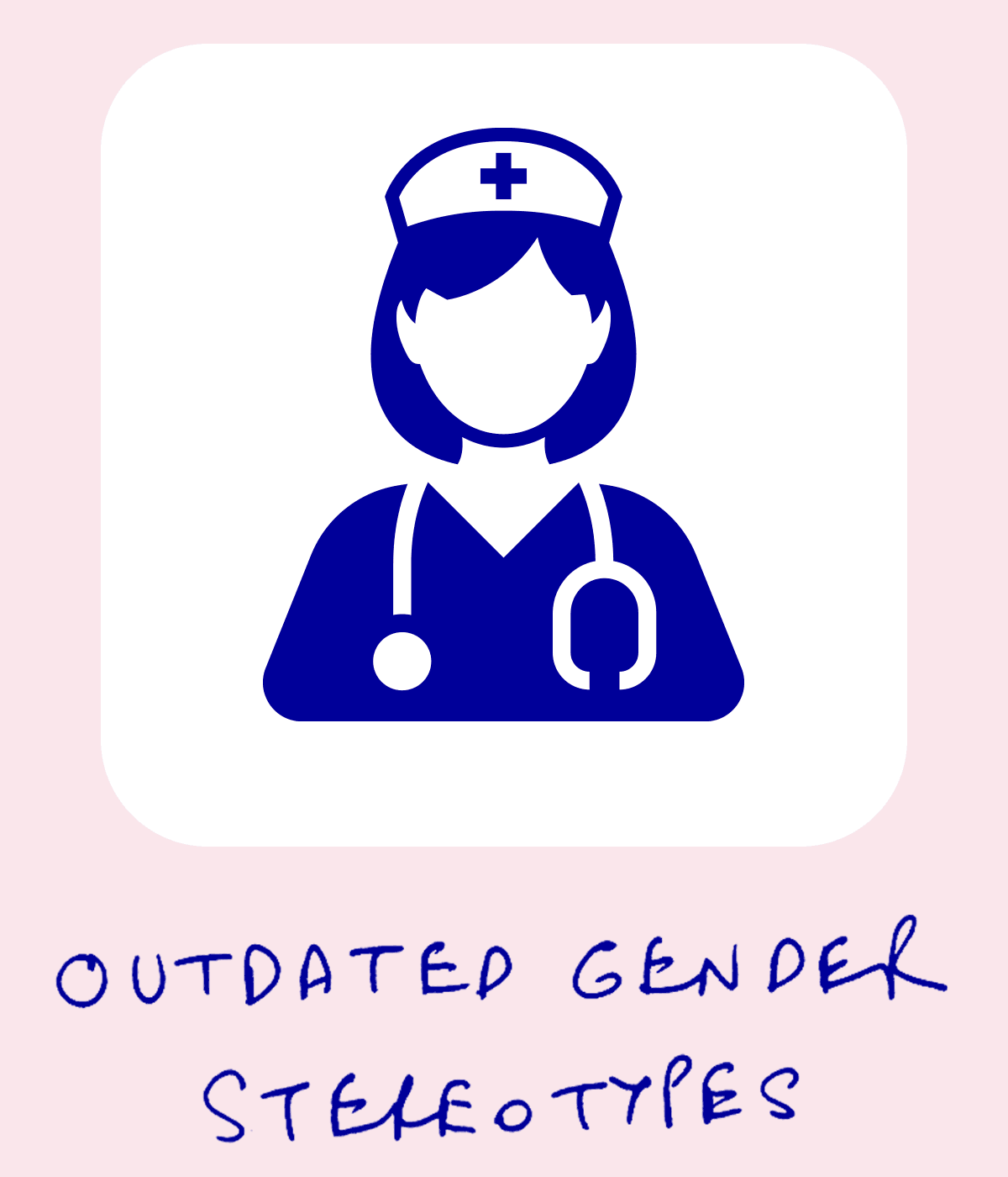 Pictogram of a white female nurse to represent nursing, with the text outdated gender stereotypes underneath.