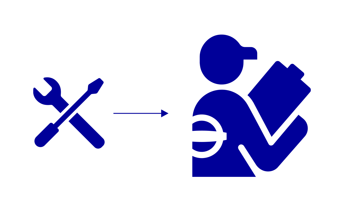 Illustration of how I redesigned this icon to be based on a mechanic holding a clipboard rather than a wrench and spanner.